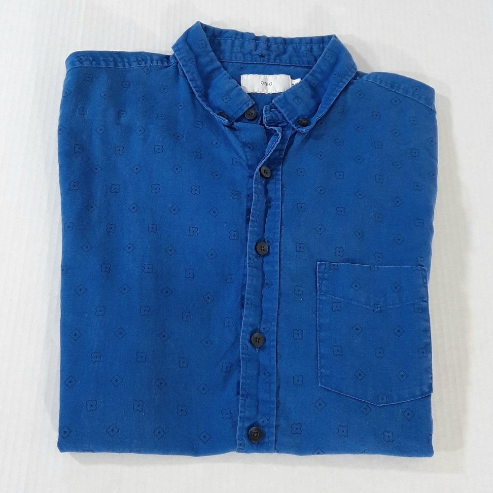 Onia Linen Blend Geometric Short Sleeve Shirt